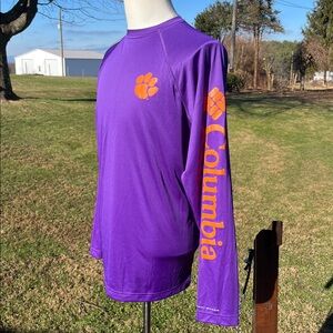 -Clemson Paw Columbia PFG Purple/Orange L/S Fishing Shirt Men's Medium